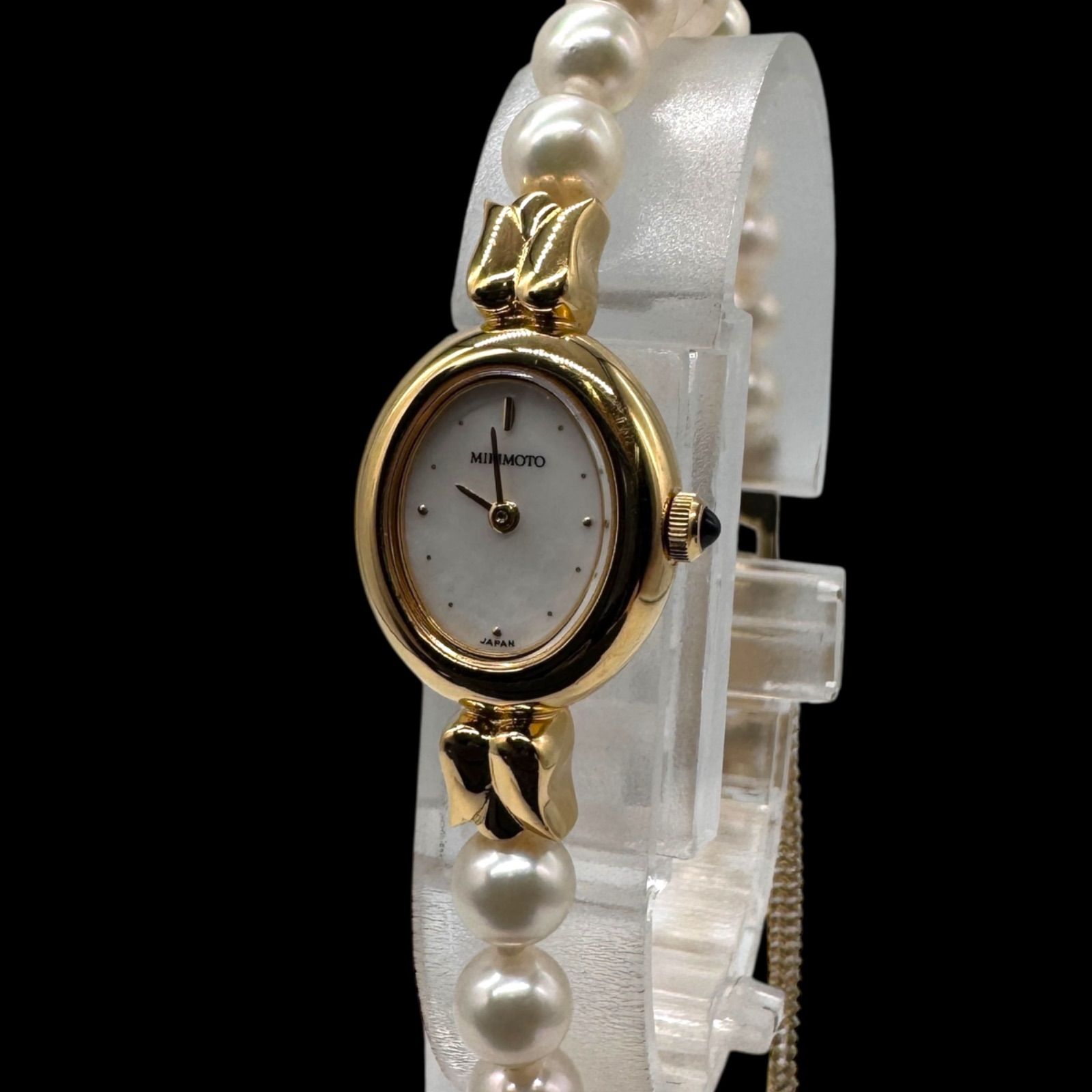 新品電池稼働 希少美品 MIKIMOTO ミキモト 18KGP パールブレスウォッチ