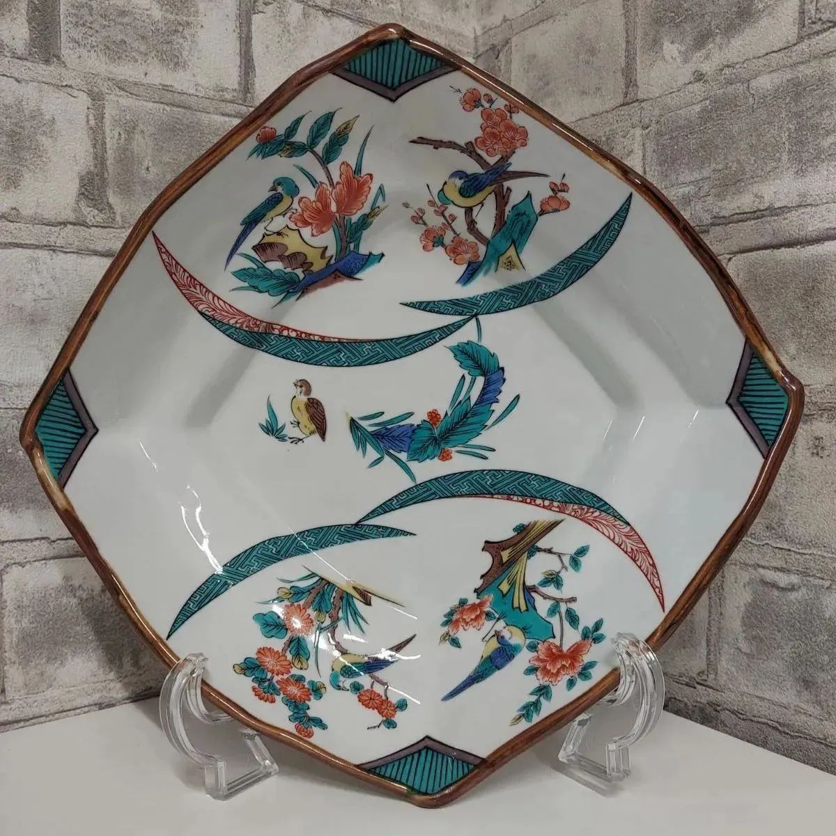 九谷焼 大雅作 飾皿 46cm 箱、スタンド付き 九谷焼 大雅 鉢皿 九谷焼