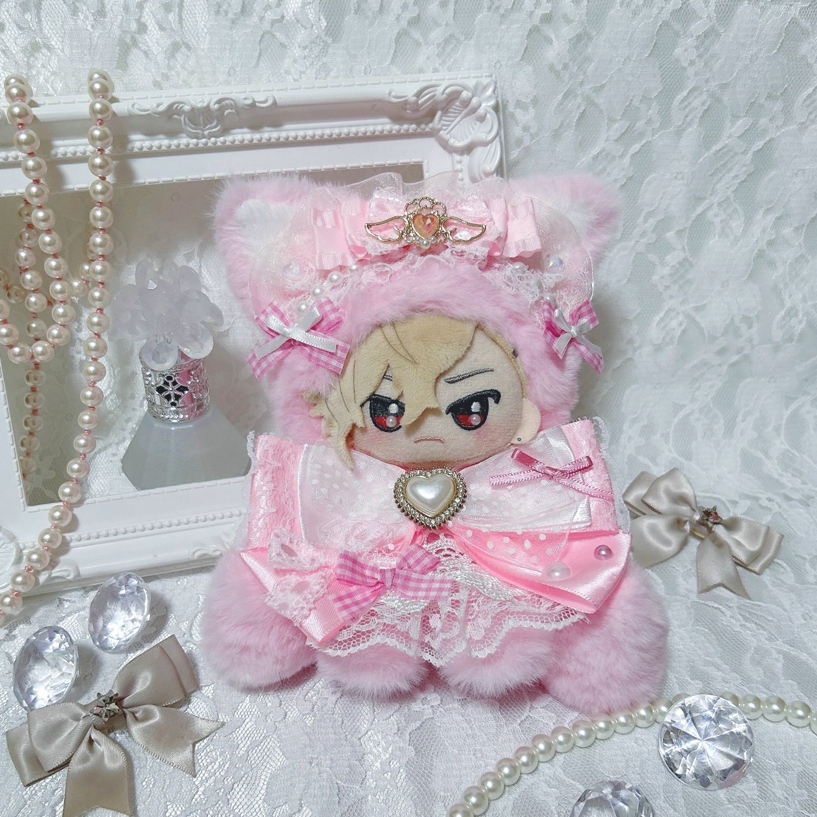 b43 ぬい服 12cm ちびぐるみ 着ぐるみ おすわり 豹たれみみうさぎせっ