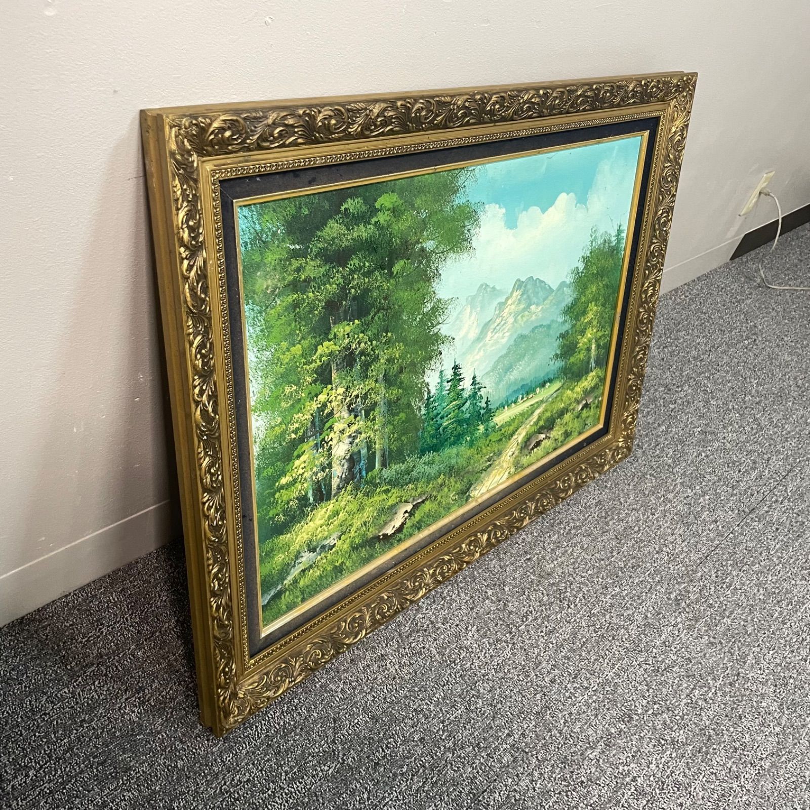 油絵 菅家令子 絵 絵画インテリア額付(青緑＋金色の枠) F4-071312女性