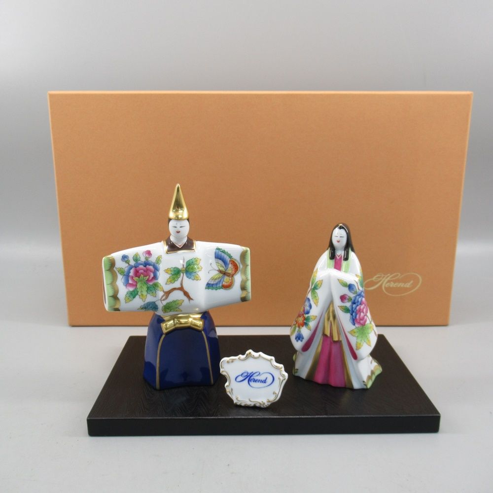 HEREND ヘレンド ヴィクトリア・ブーケ 雛人形 立ち雛 台座・箱付き
