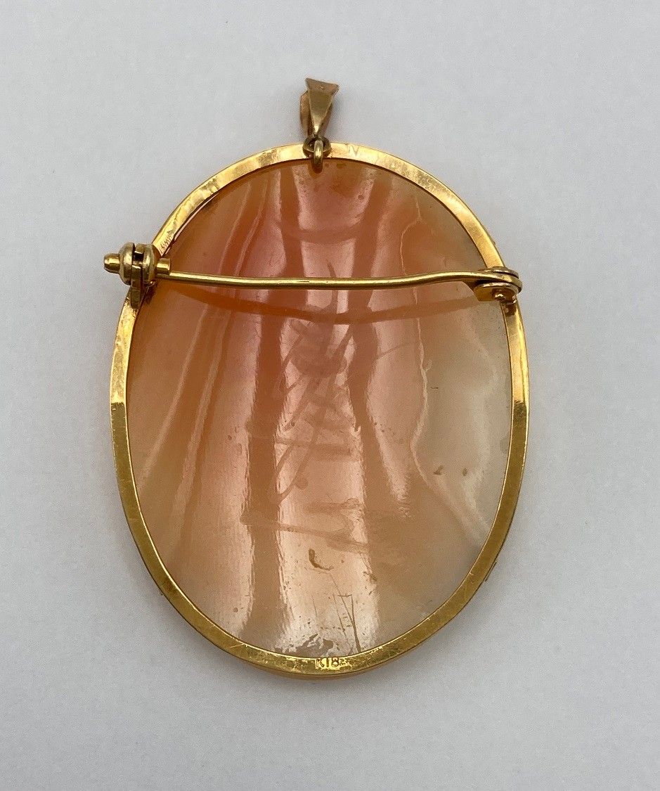 K18 シェルカメオ ブローチ ペンダントトップ 女性の横顔 中古 D4
