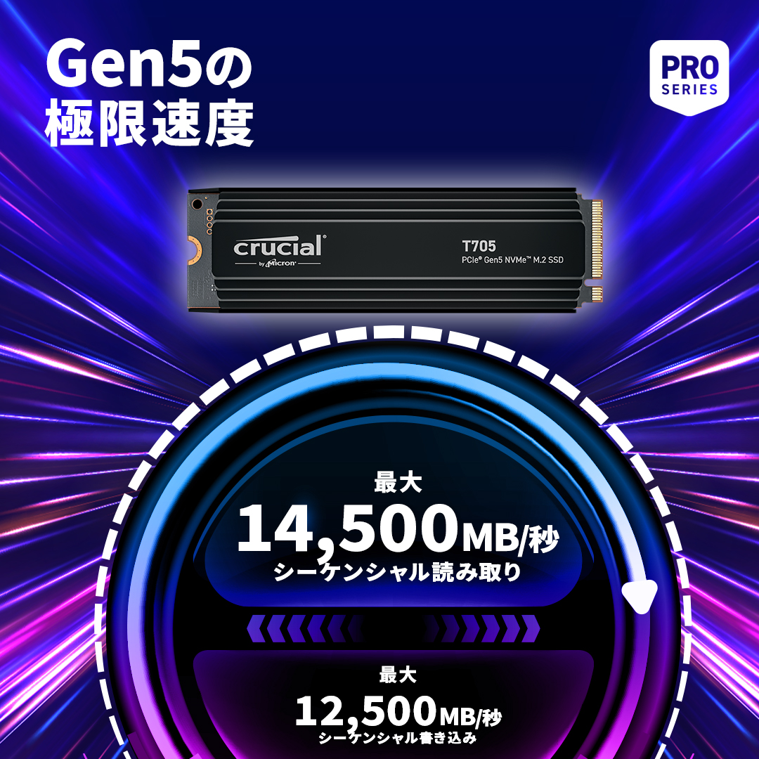 Crucial T705 2TB PCIe Gen5 NVMe M.2 SSD with heatsink