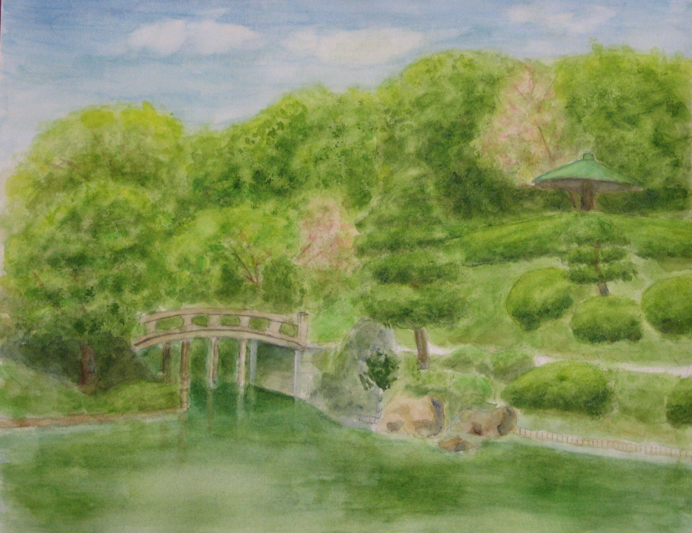 透明水彩画 日本庭園｜Hideon