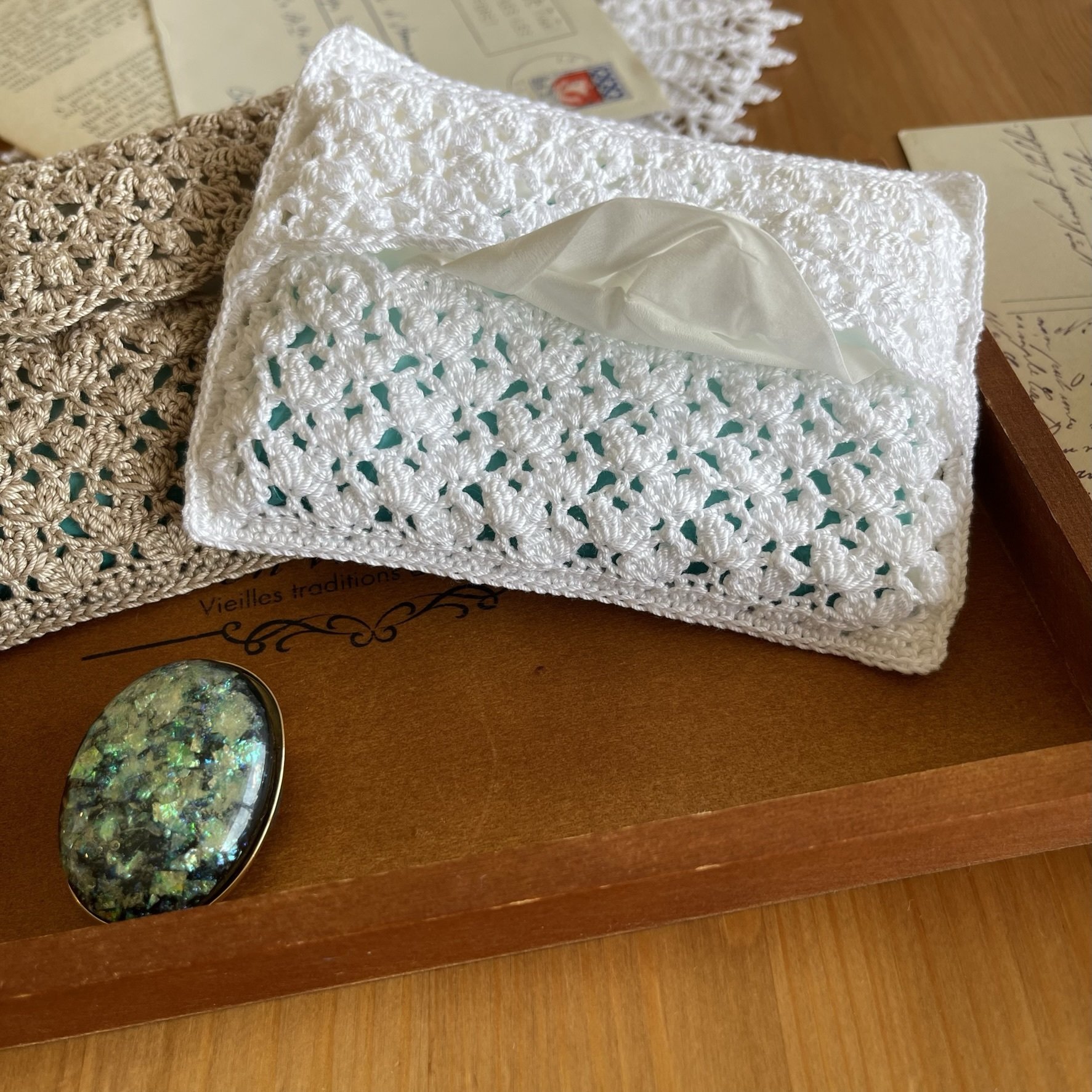 レース編みのポケットティッシュカバーの編み方【編み図】｜Rieko