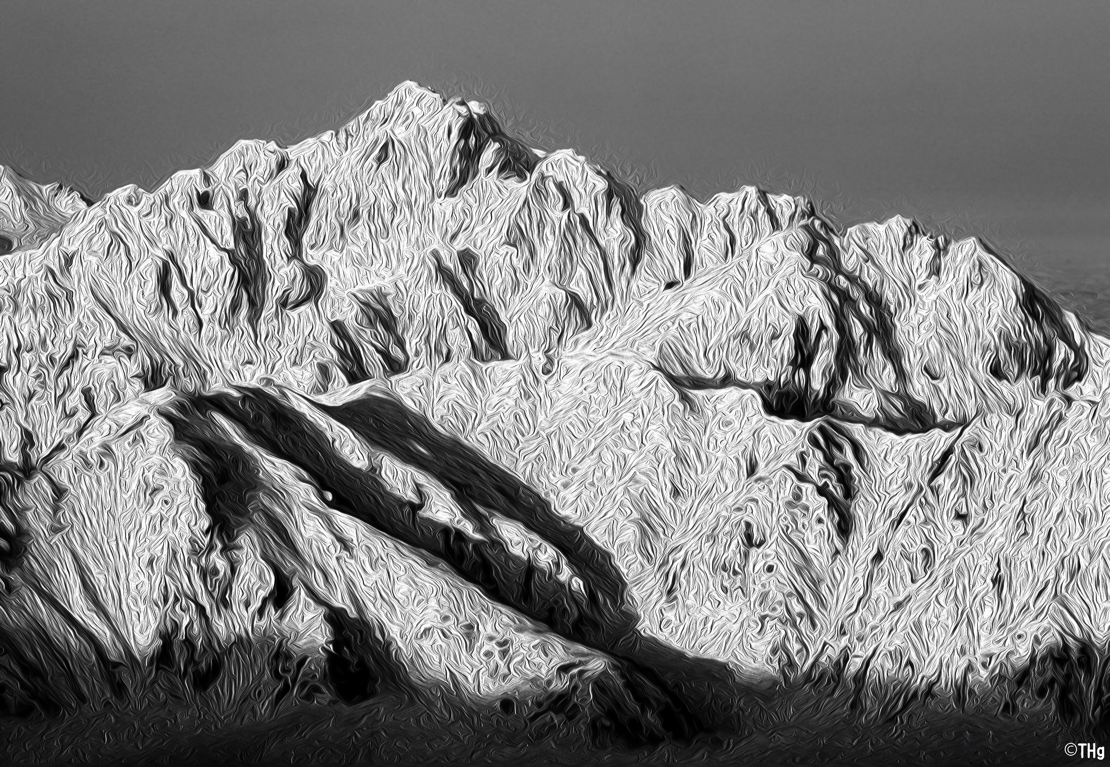 冬の剱岳（モノクロ油彩風）｜taka