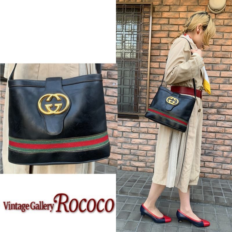 OLD Gucci 70s!GG金具バケツ型ショルダー（黒）｜Vintage Shop Rococo