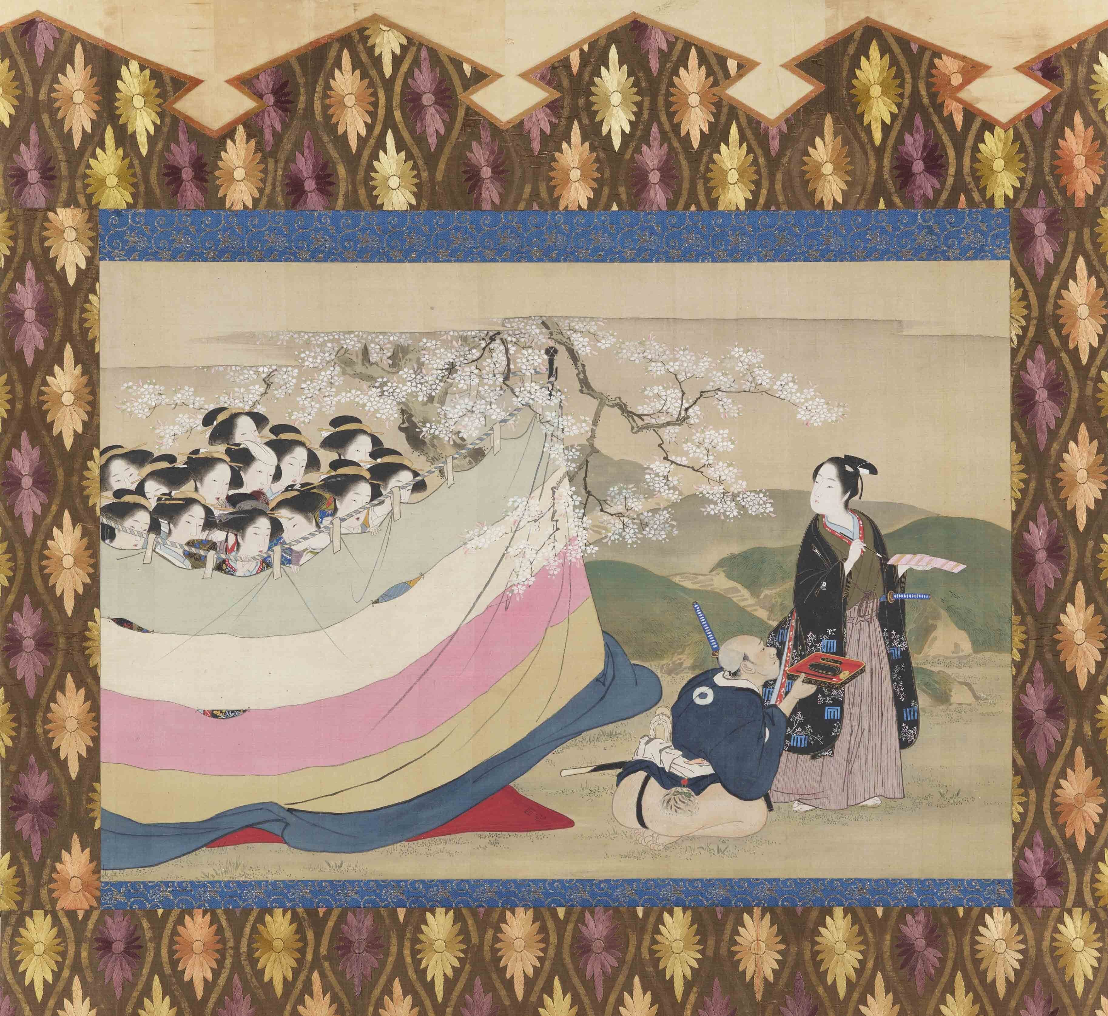 熟覧】勝川春章「桜下詠歌の図」作品と表装｜太田記念美術館
