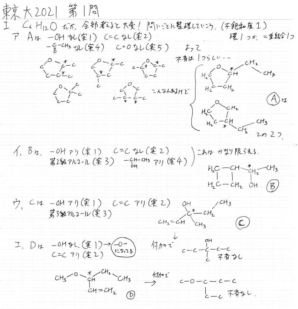 2021東京大学入試問題二次試験 化学 第1問解答解説｜宮元一賢⌬Miyamol