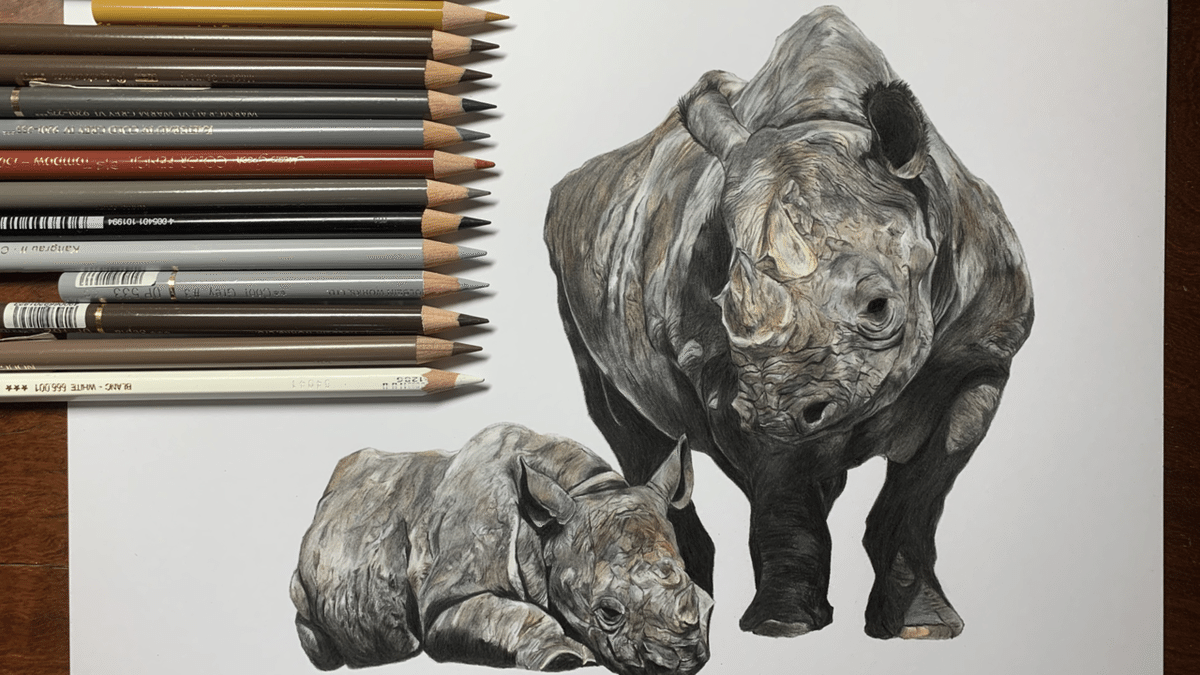 色鉛筆でサイを描いてみた話｜桜雨はると