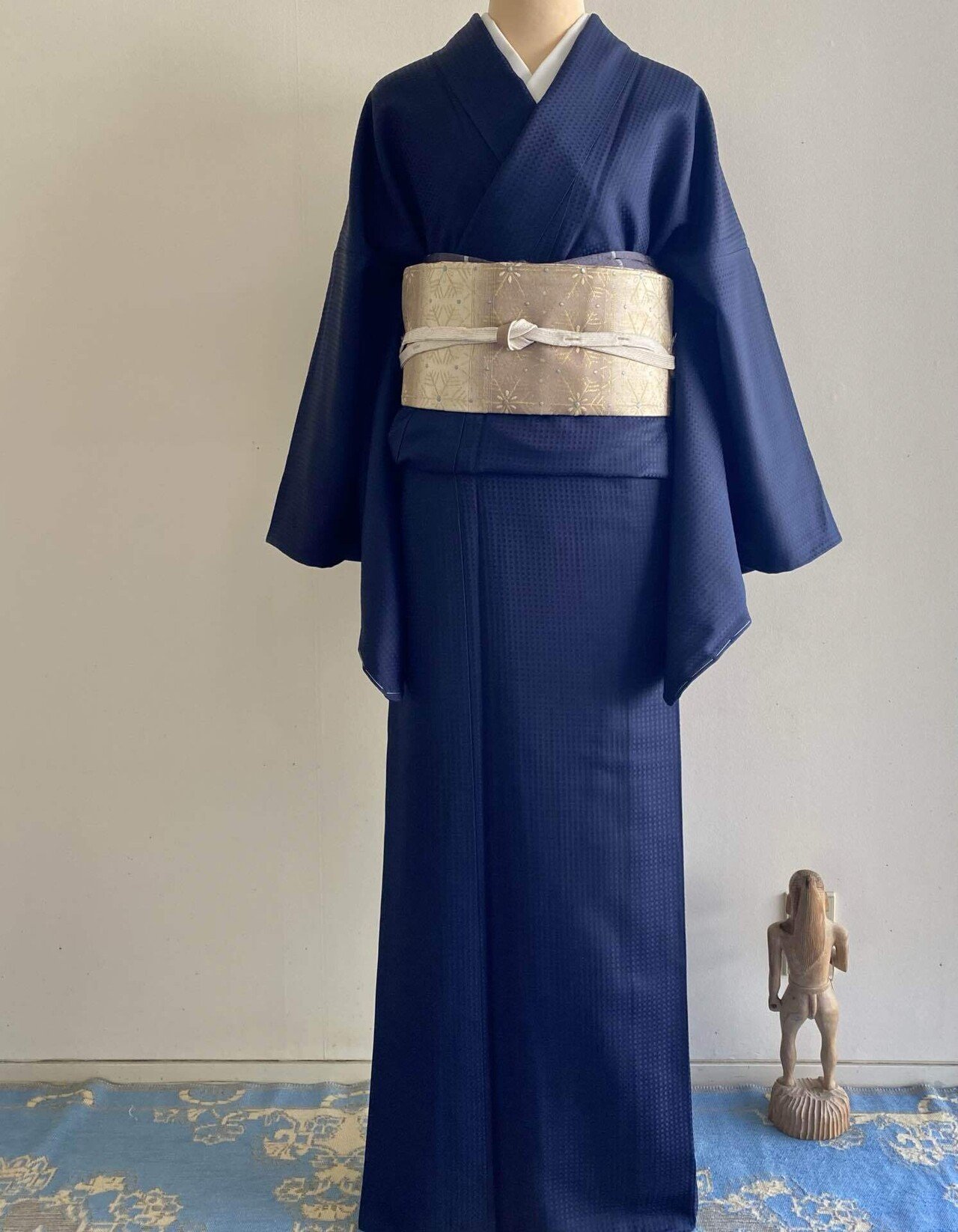 正絹 袋帯 六通柄 灰汁発酵建本藍染 佐藤昭人 中西秀典 つづれ