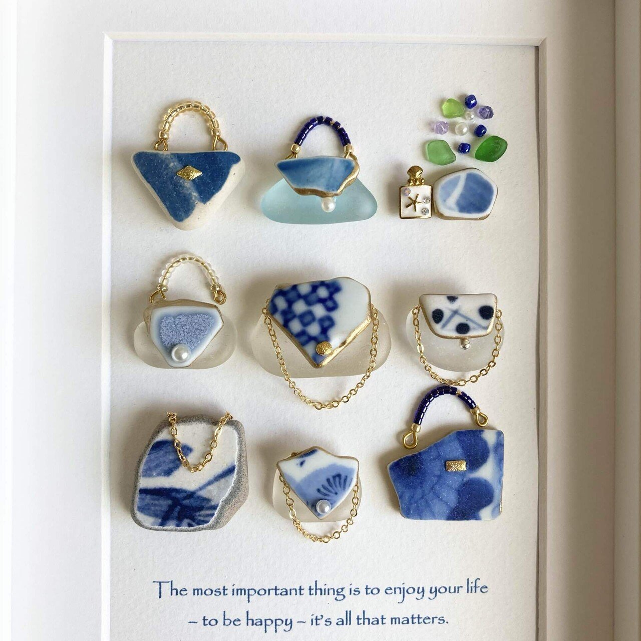 市松模様のシー陶器のバッグ・シーグラスアート｜CS60佐倉ヒーリング