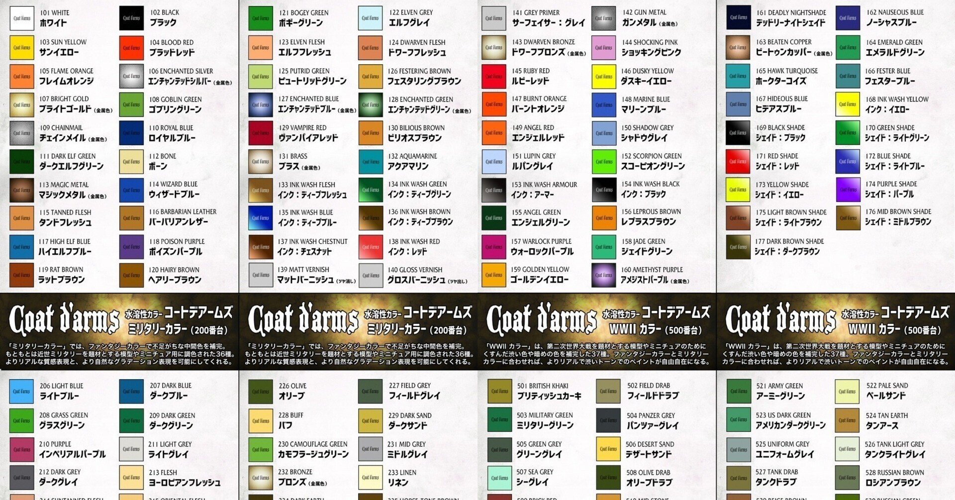 🔰コートデアームズ：全150色のレンジ構成｜ハーミットイン／籾山庸爾