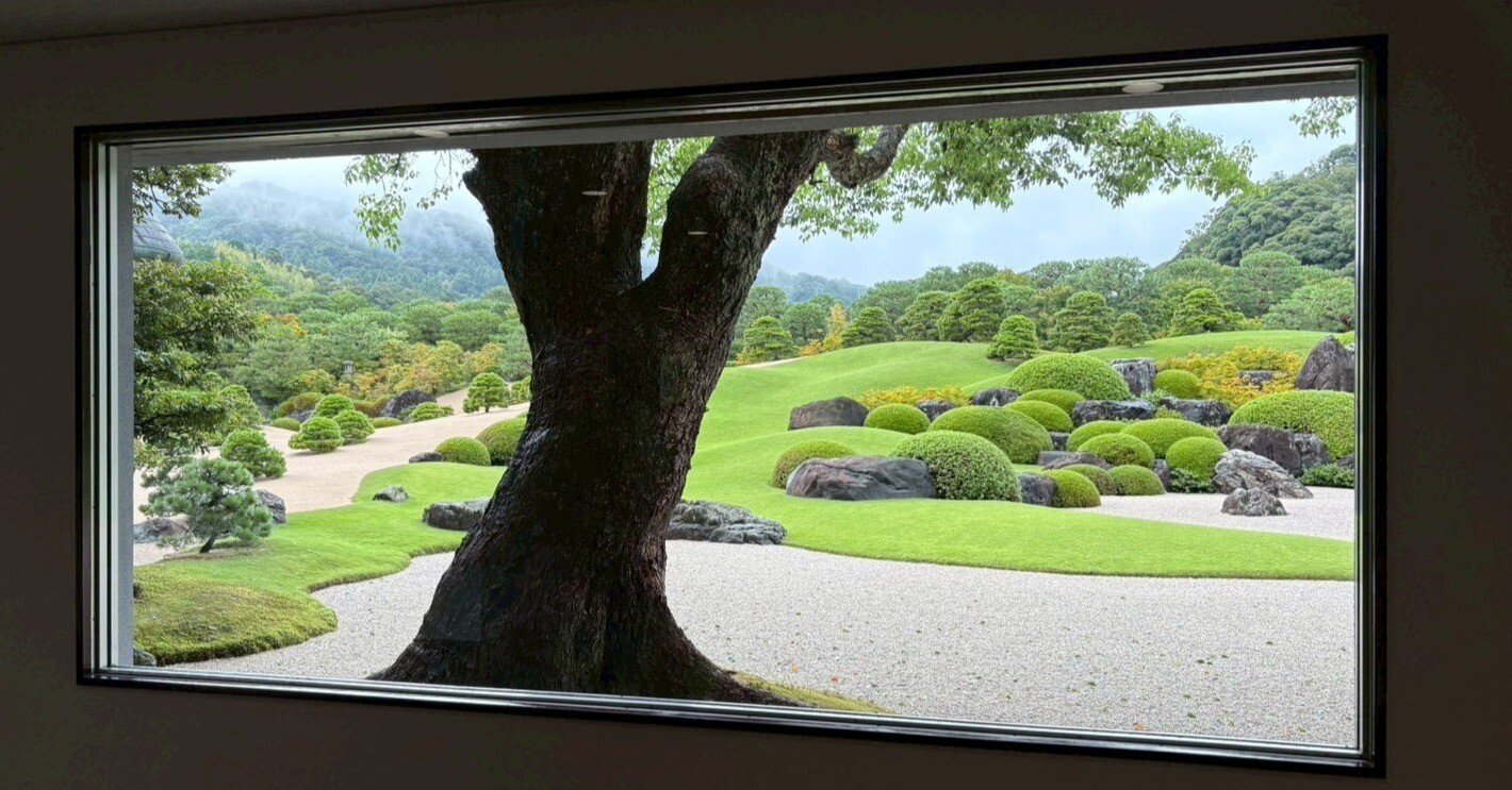 透明水彩画 日本庭園 MARUO 額縁入り 緑 園庭 インテリア 希少 hq720