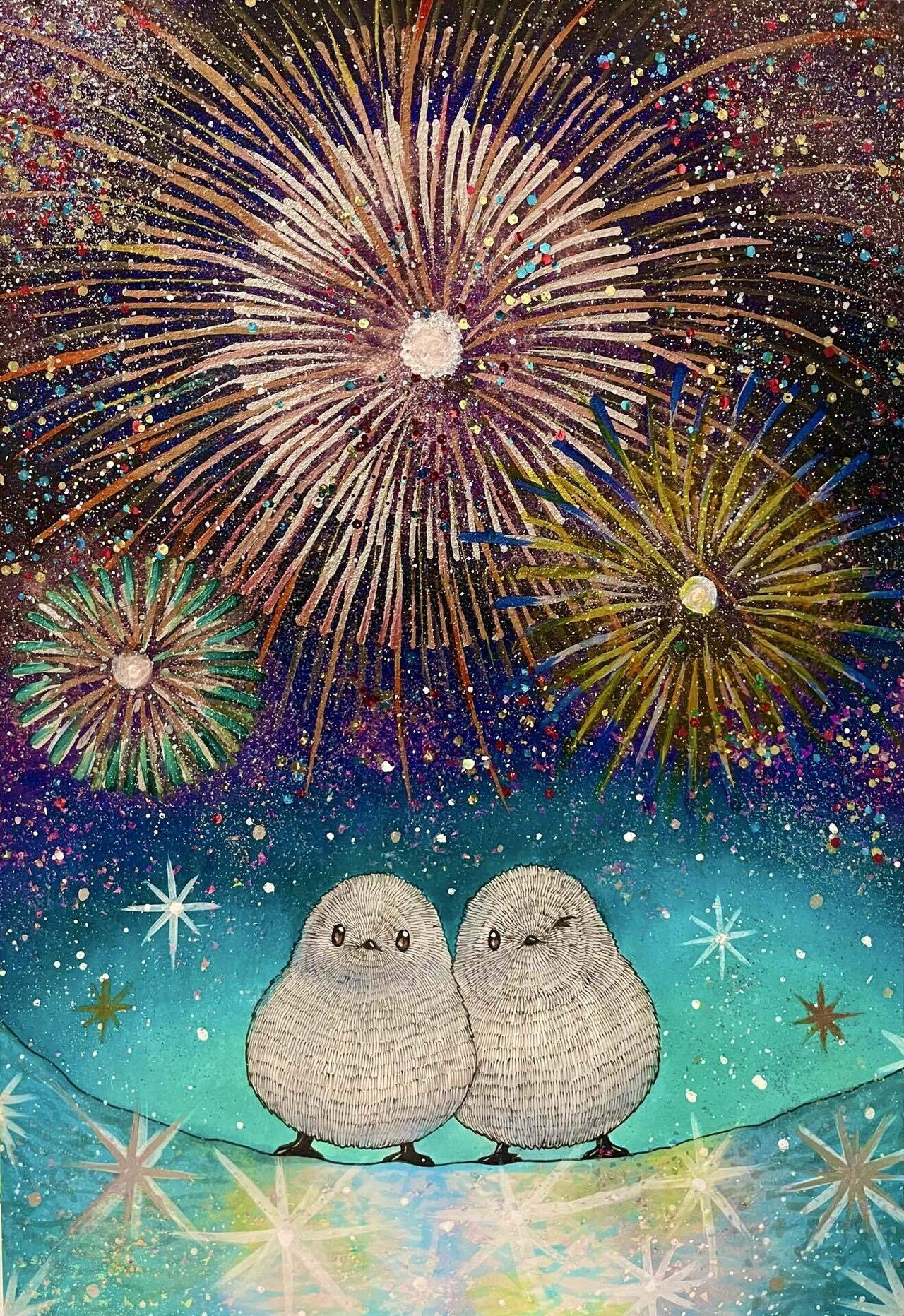 ✨花火とシマエナガ✨｜フクロウシホ