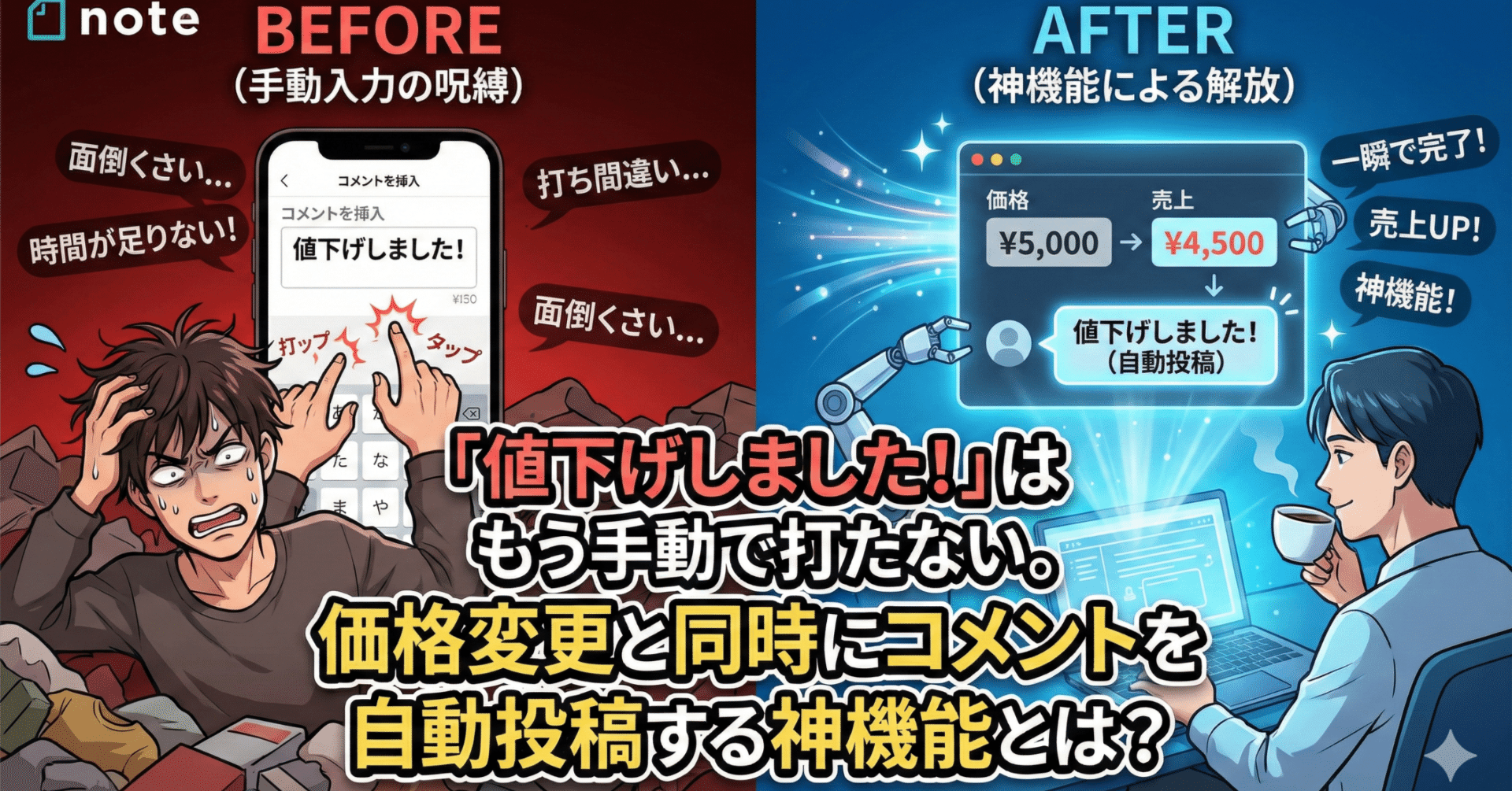 値下げしました！」はもう手動で打たない。価格変更と同時にコメントを