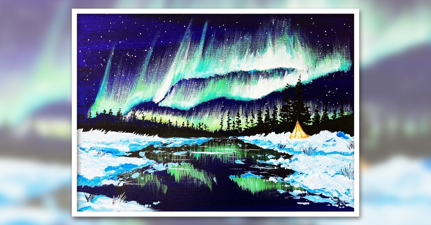 琥*ん様 【オーロラが輝く日】アクリル画 F3 風景画 絵画 琥*ん様