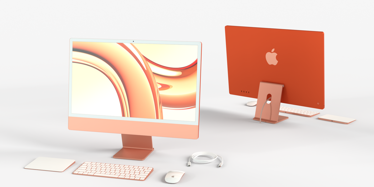 Apple IMac Orange with Keyboard Mouse and Trackpad - Superhive