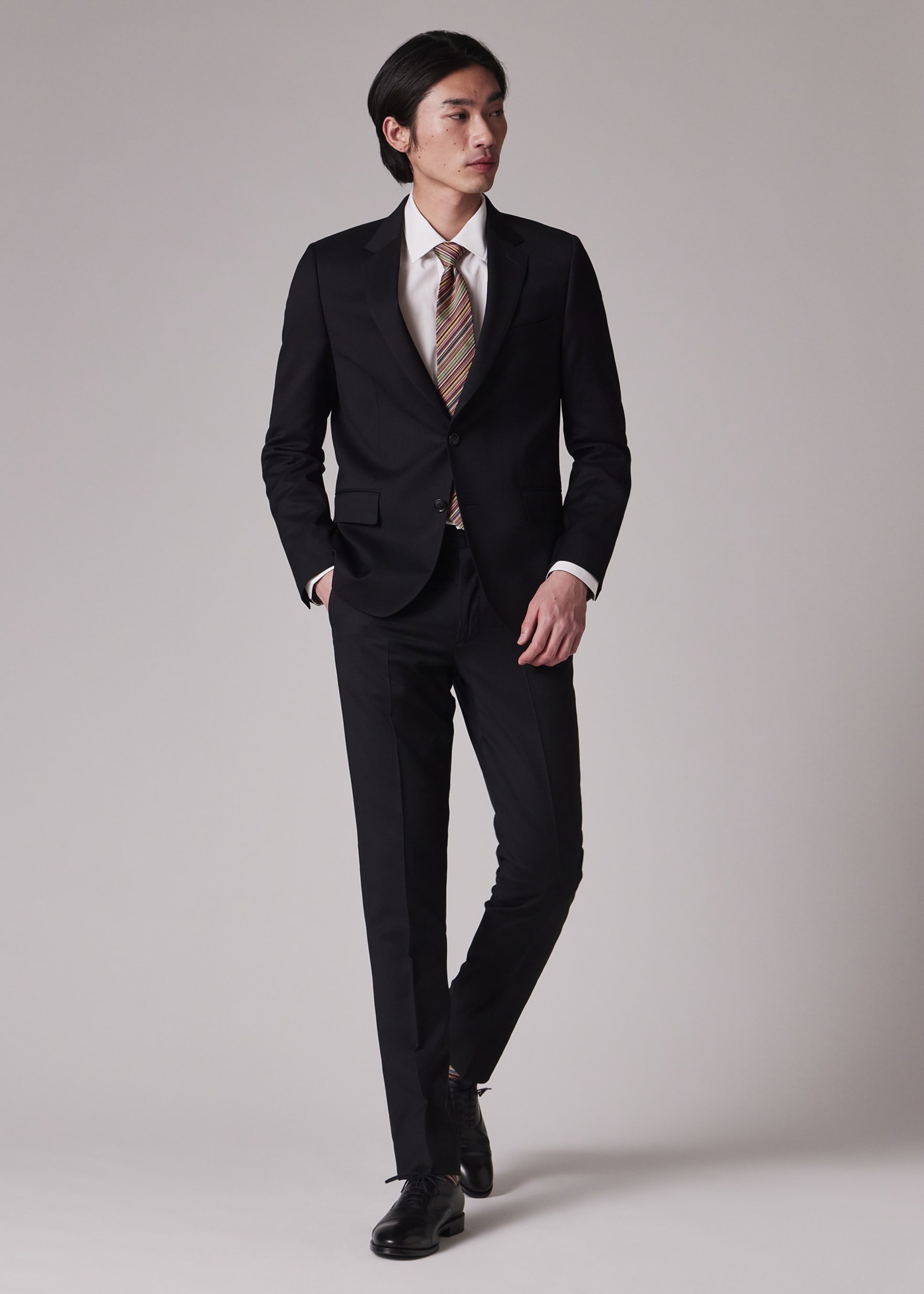Men's Tailored-Fit Black Wool Twill Two-Button Suit