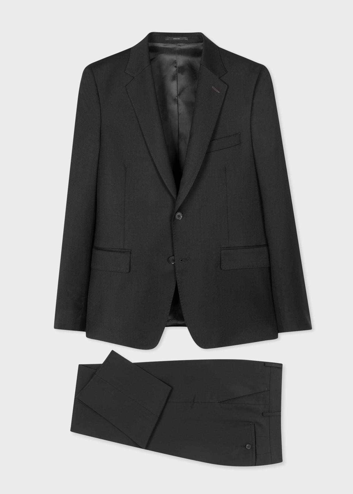 Men's Tailored-Fit Black Wool Twill Two-Button Suit