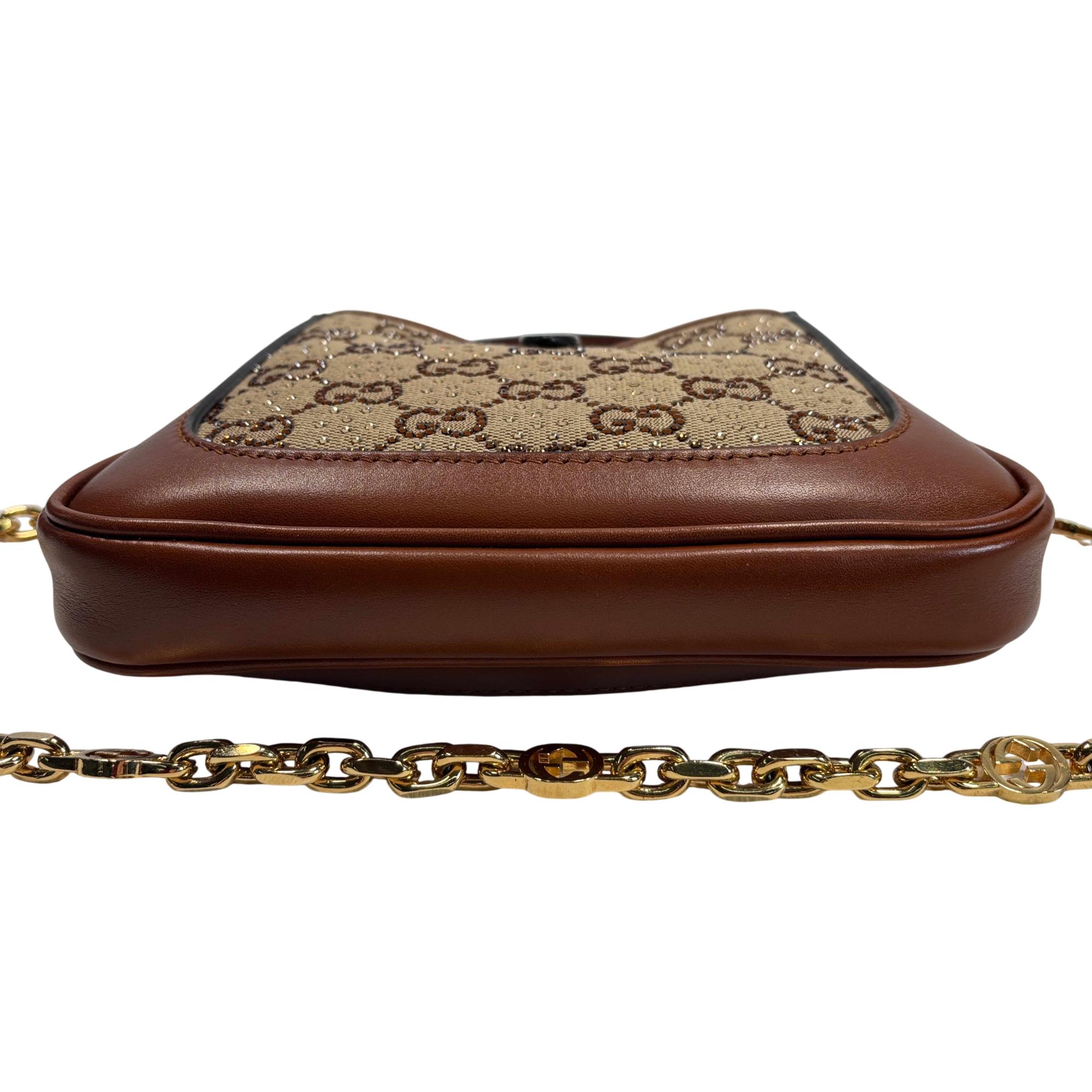Gucci Jackie 1961 Crystals Mini Shoulder Bag Camel Brown/Ebony GG