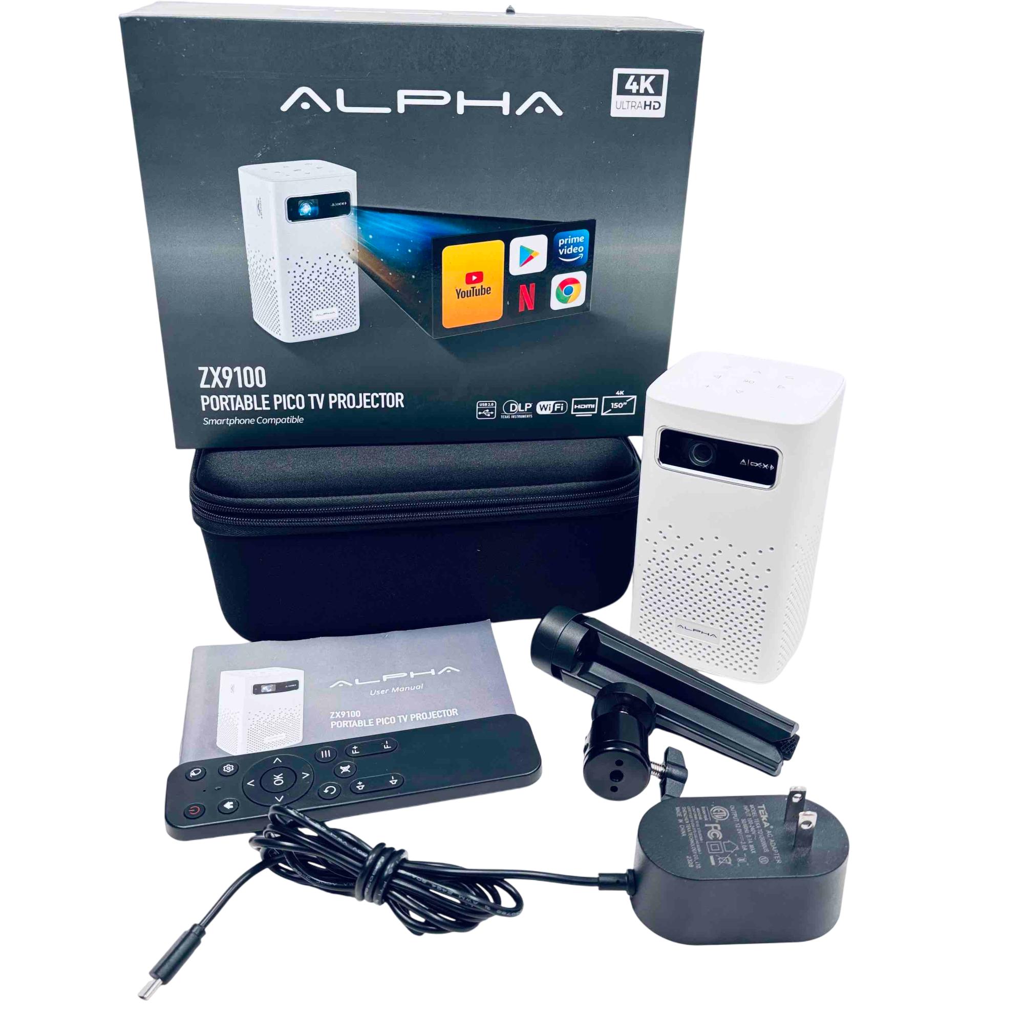 Alpha ZX9100 4K Ultra HD Portable Pico TV Projector DLP WiFi