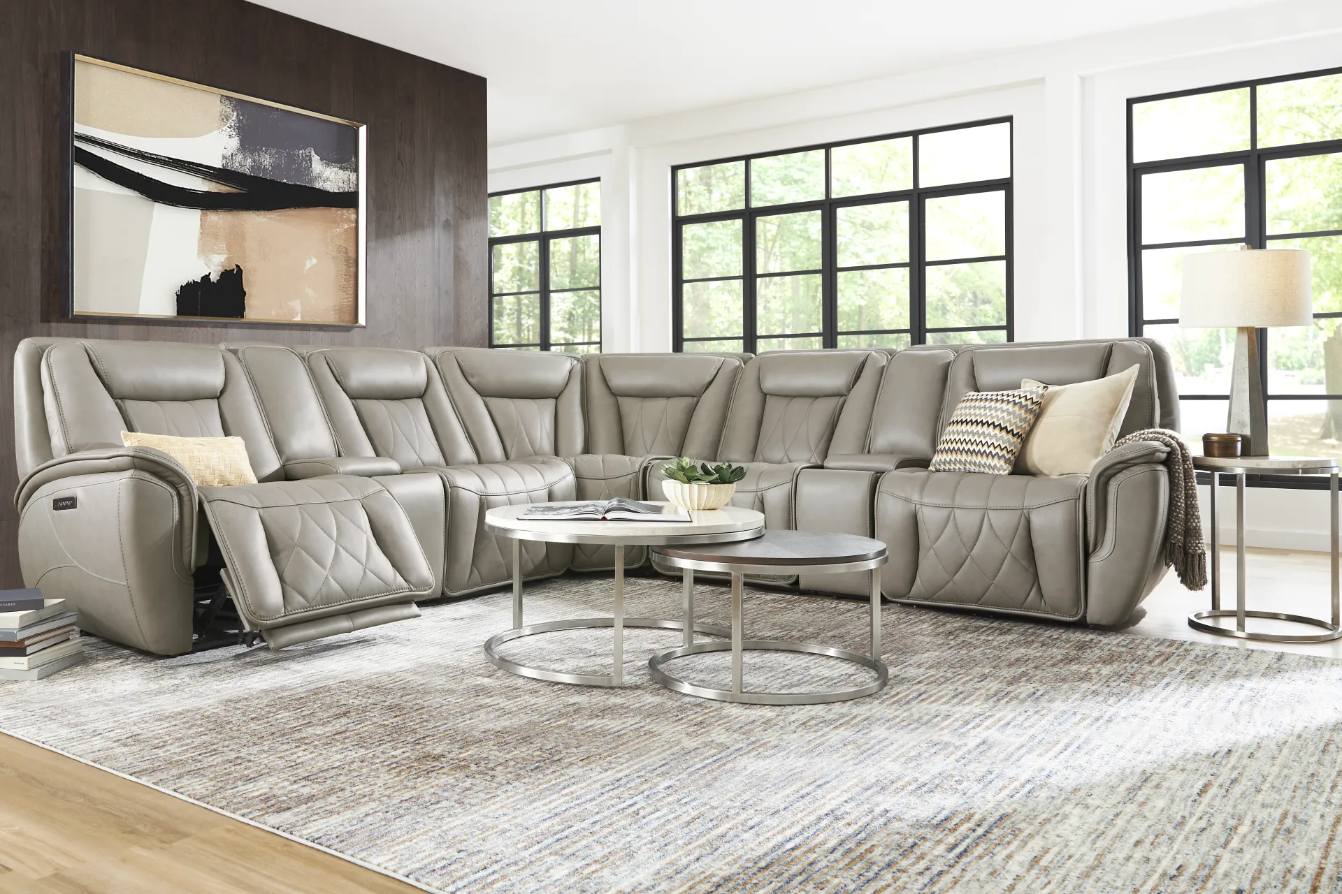 Dalton Gray Leather 7 Pc Triple Power Reclining Sectional | Rooms