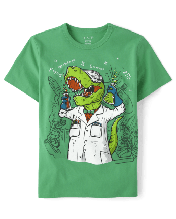 Boys Short Sleeve Scientist Dino Graphic Tee - GREEN | The