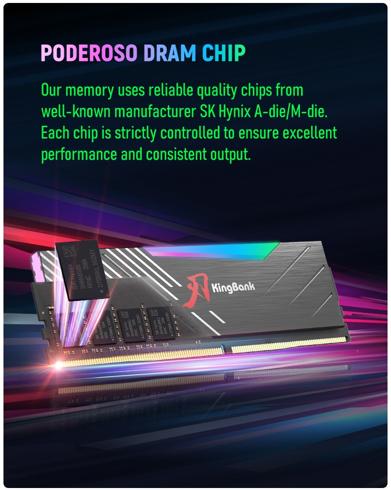 Kingbank DDR5 6000MHz 32GB (2X16GB) M Hynix CL30 Black RGB XMP