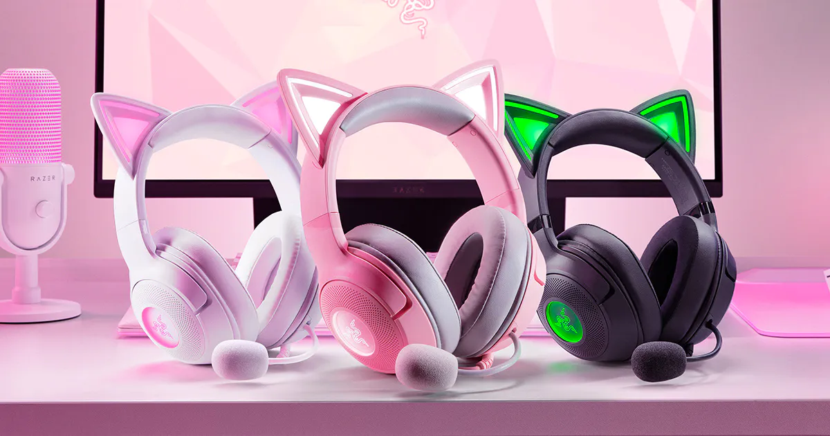 カスタムのネコミミが付いた有線 RGB ヘッドセット: Razer Kraken