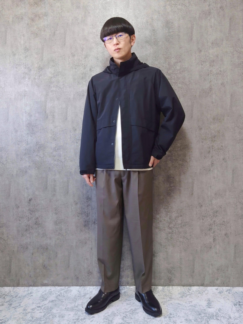 感動ジャケット、ブロードオーバーサイズシャツ/ストライプ」の着用