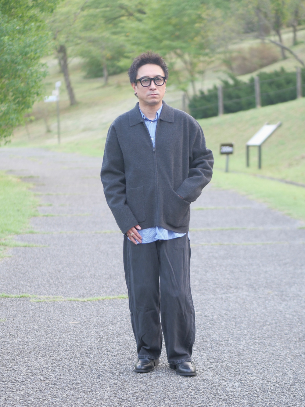 ニットフルジップジャケット、ブロードシャツ/ストライプ/レギュラー