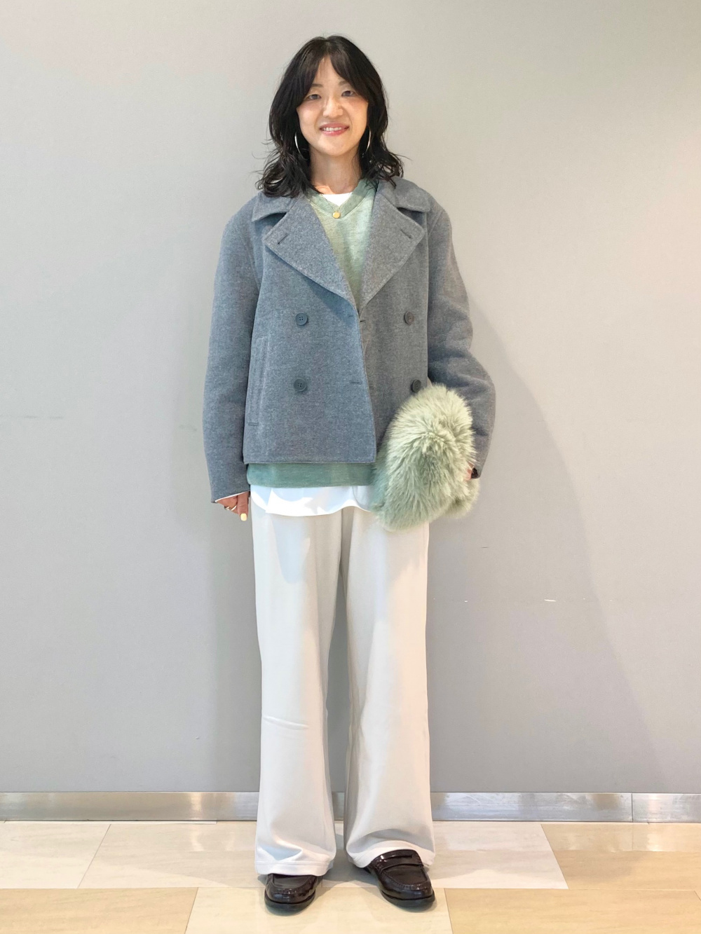 ウォームフリースストレートパンツ、ダブルフェイスショートコート