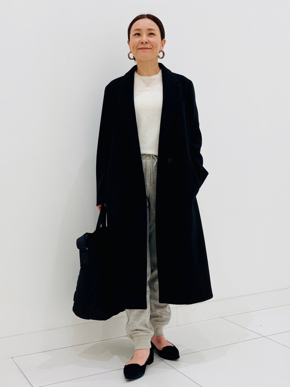 スムースコットンクルーネックセーター、ダブルフェイスショートコート