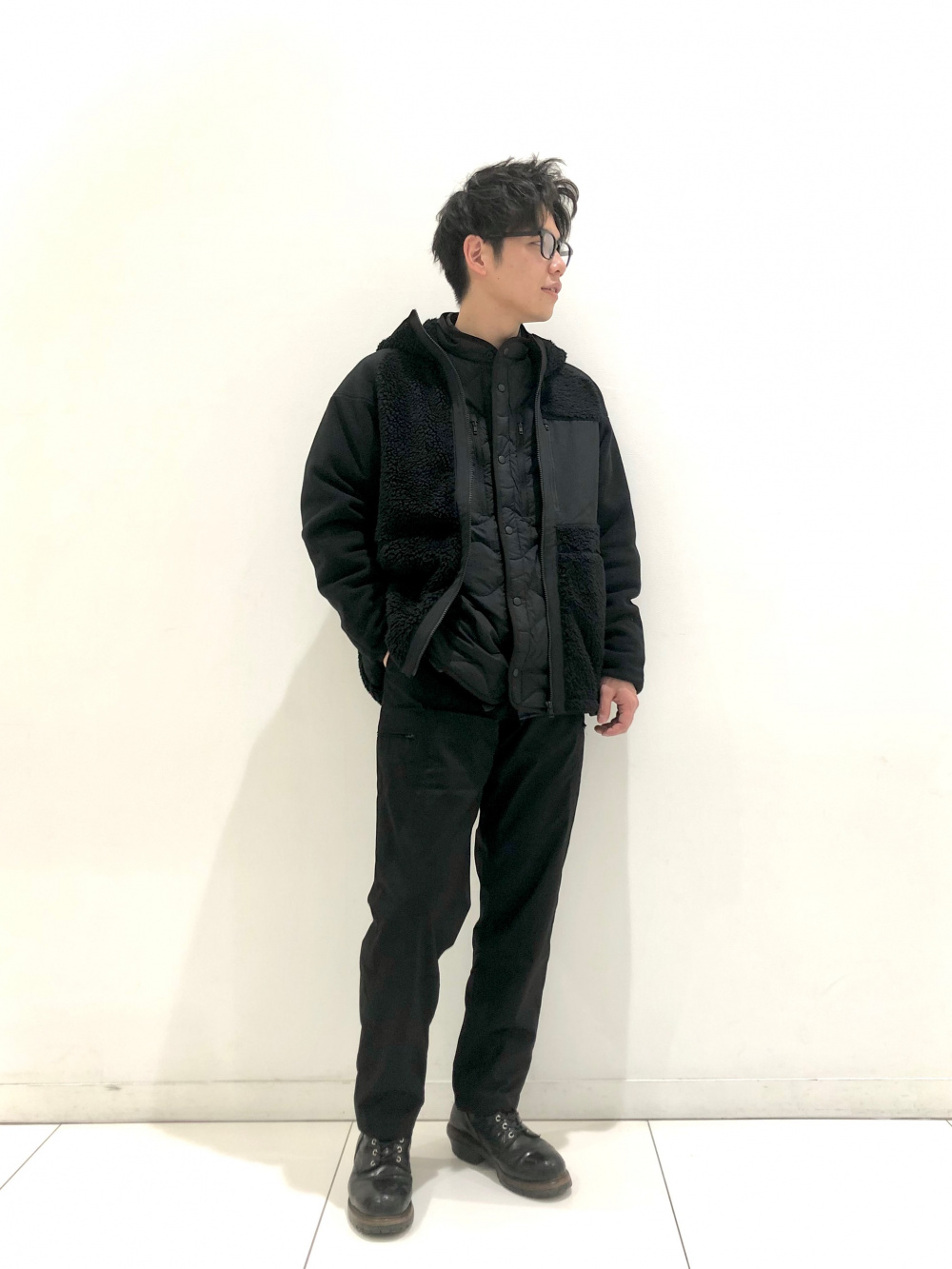 リサイクルハイブリッドダウンジャケット、ブラッシュドジャージー