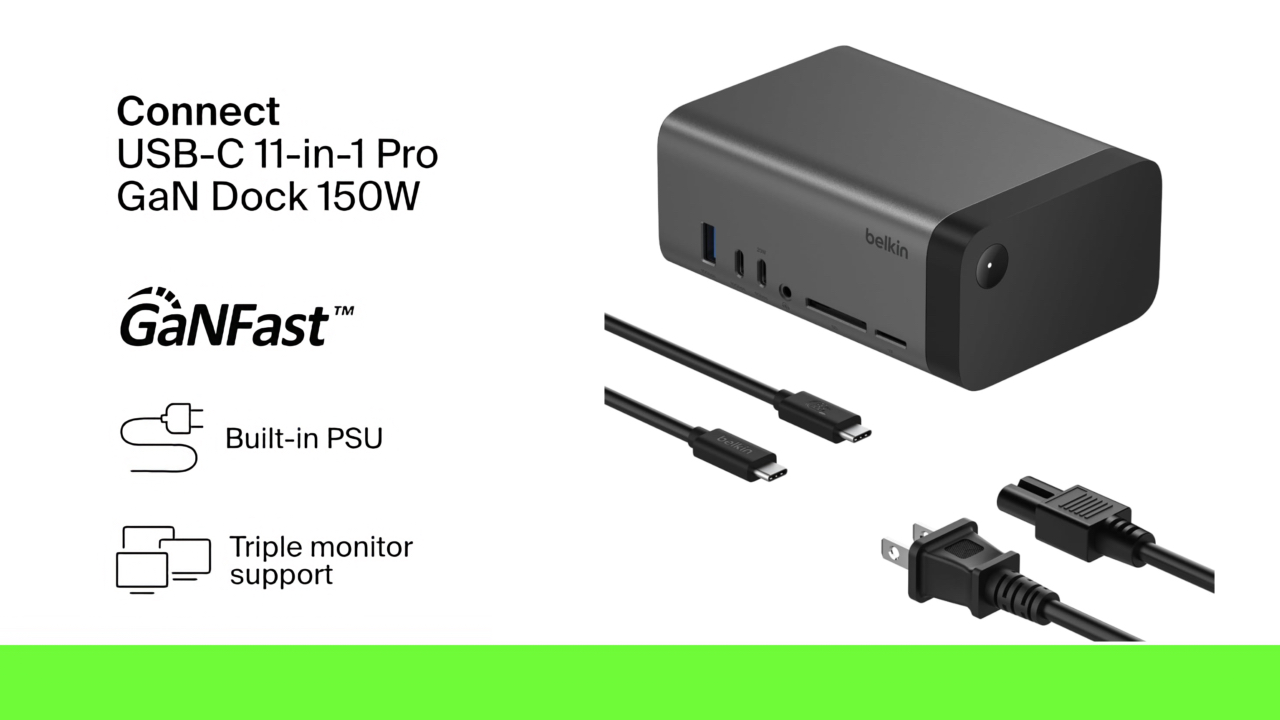 米Belkin、最大3台のモニター出力が可能で電源ユニットを内蔵した11-in