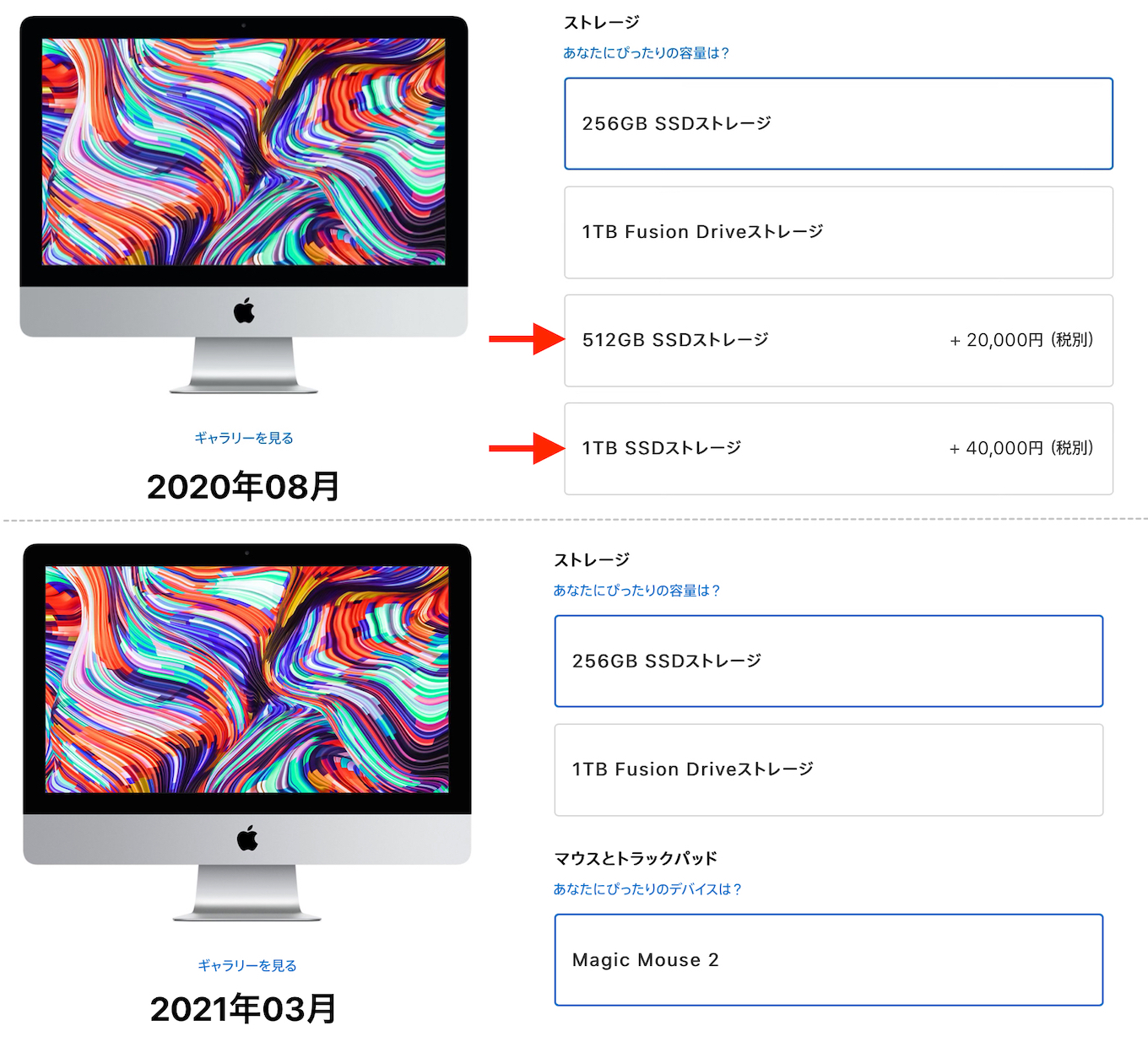 Apple、iMac (21.5インチ, 2019)のカスタマイズオプションから512GBと
