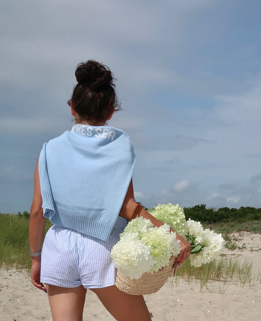 APRÈS SEA COTTON KNIT SWEATER -Hydrangea/White – Après Sea Living