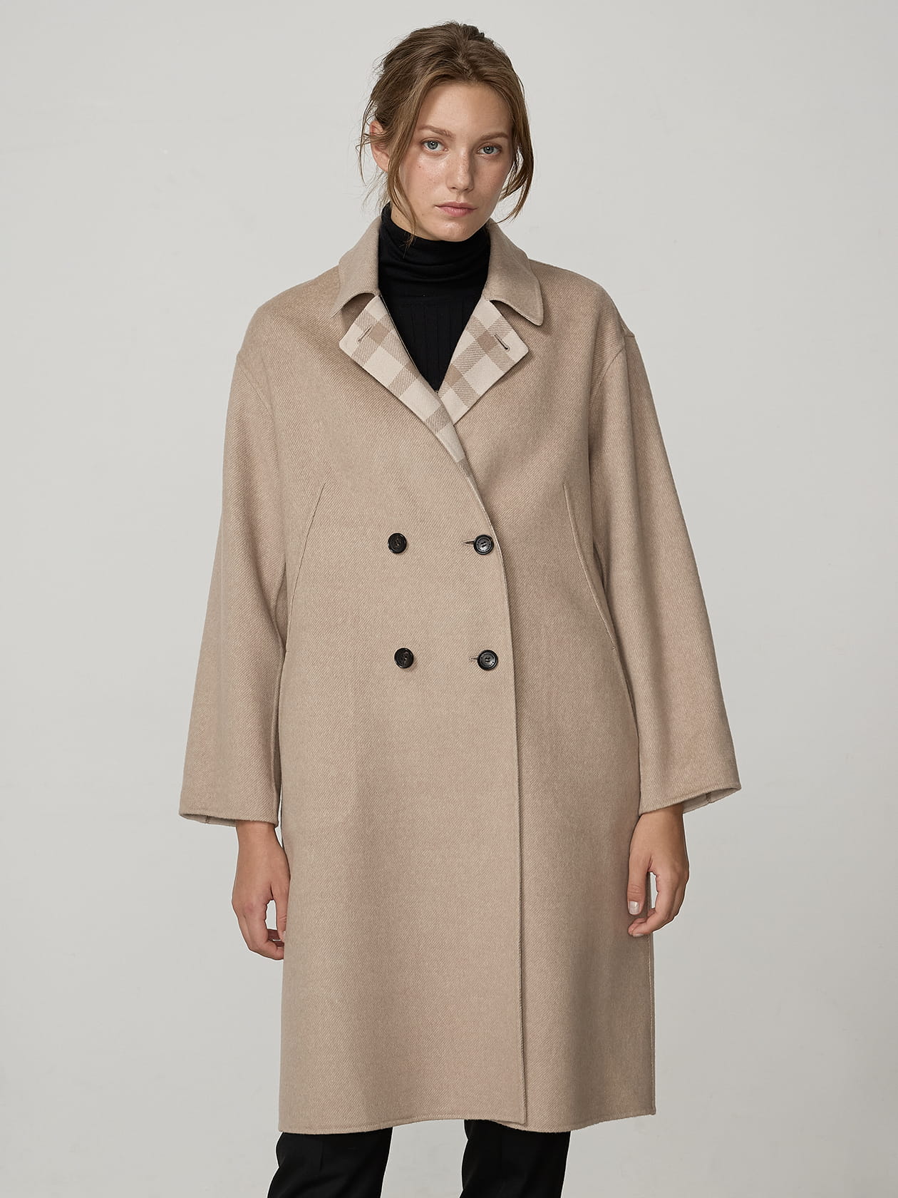 カシミヤブレンドチェックリバーシブルコート