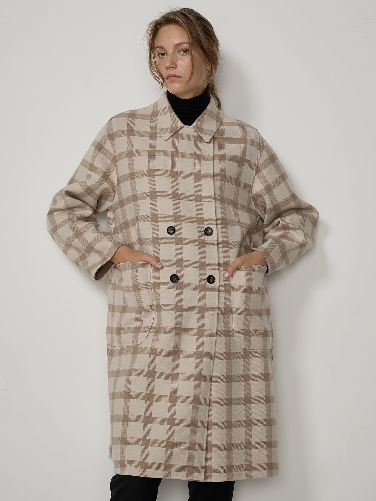 カシミヤブレンドチェックリバーシブルコート