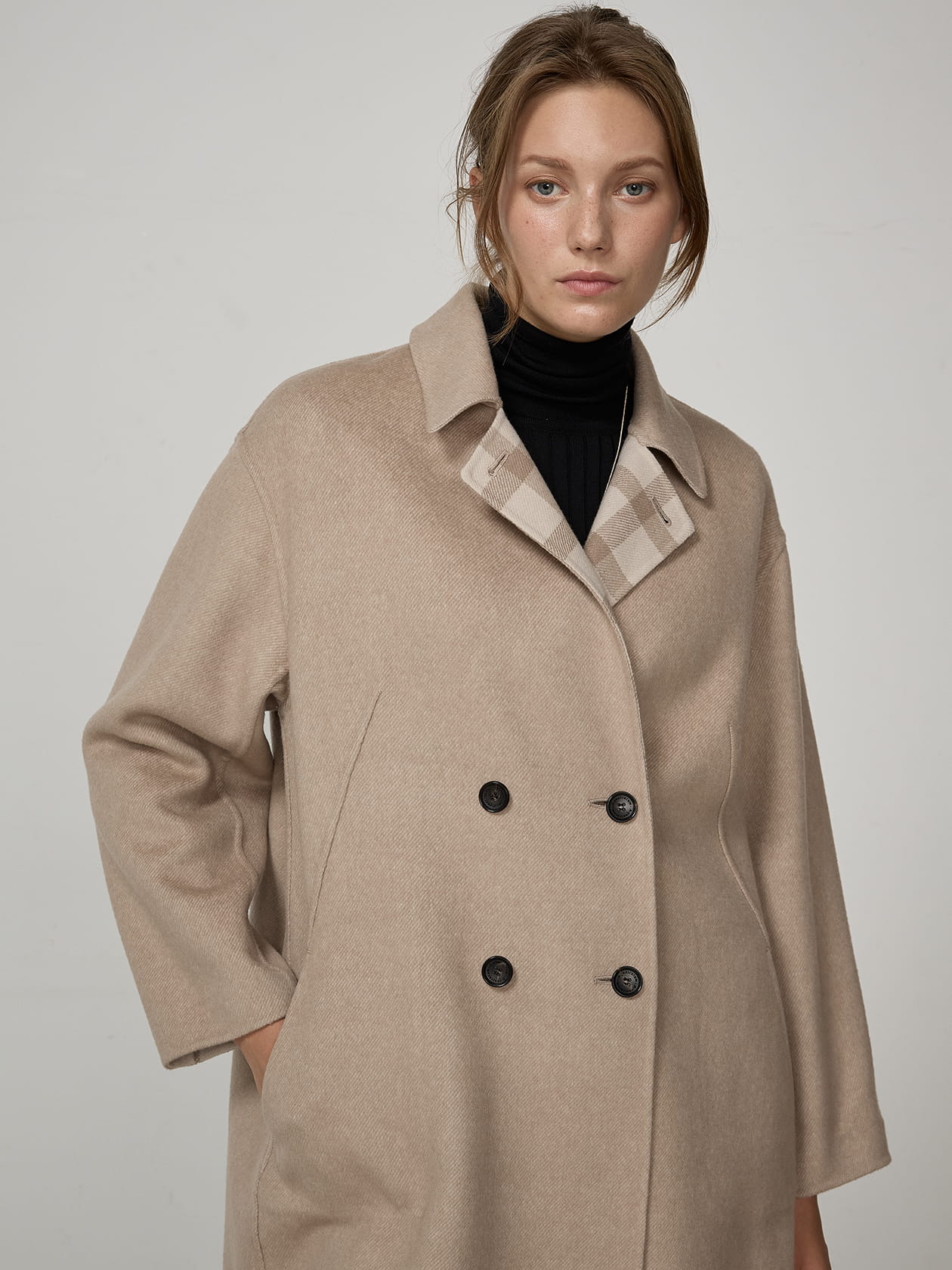 カシミヤブレンドチェックリバーシブルコート