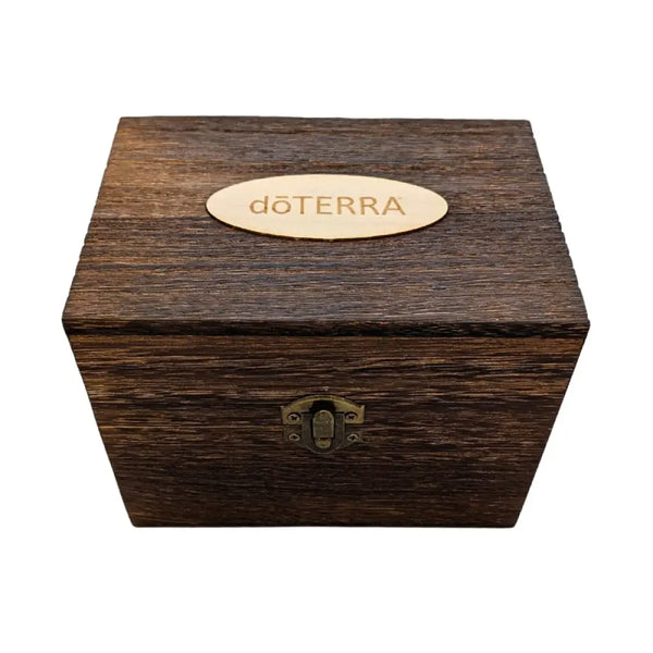dōTERRA Branded Dark Feathergrain Wood Essential Oils Box (Holds 6