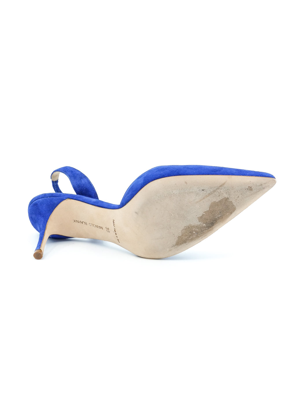 Manolo Blahnik Cobalt Suede Sling Back Heels, 38