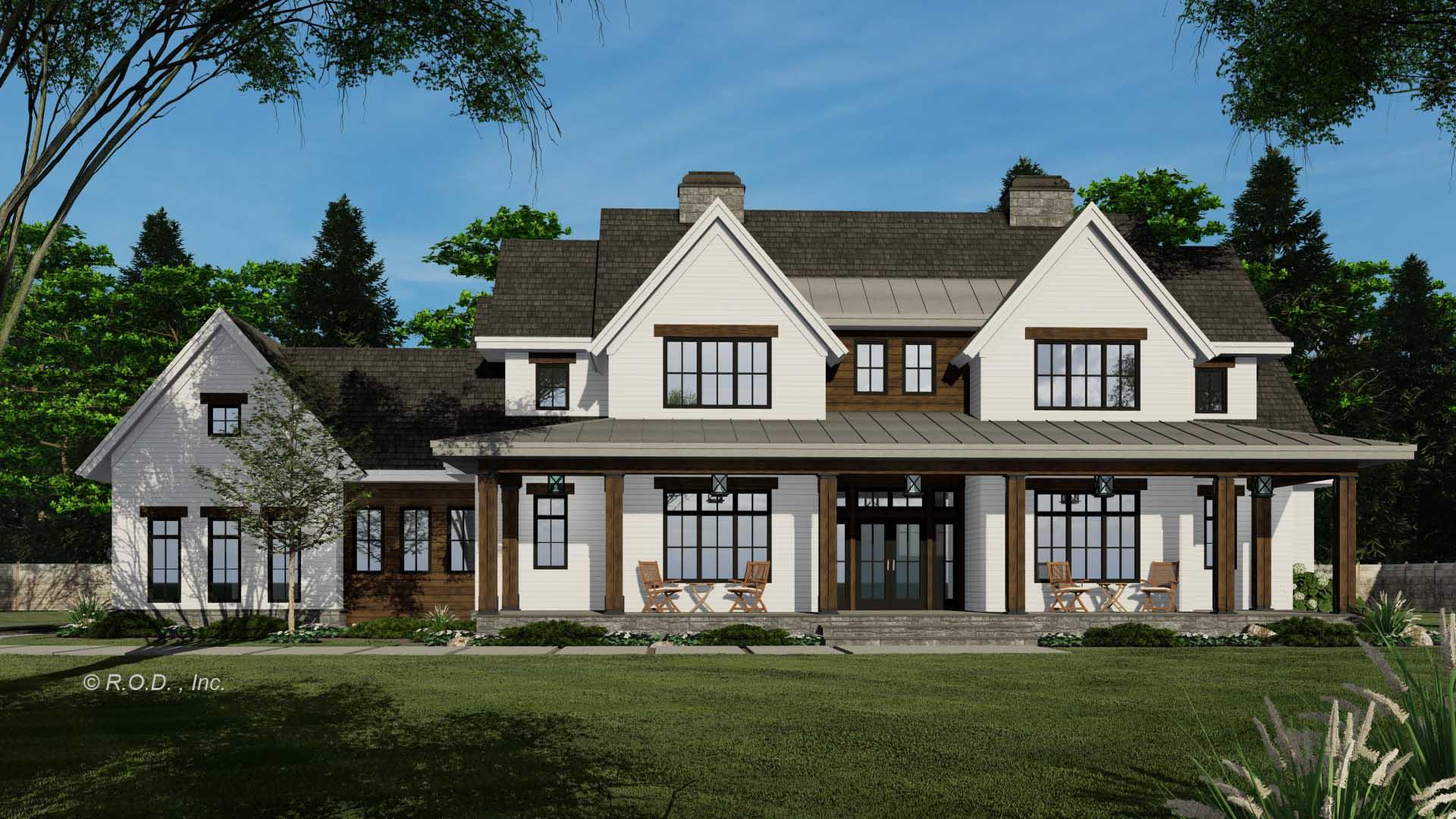 Elegant 5-Bedroom Farmhouse with Wraparound Porch and Loft Space