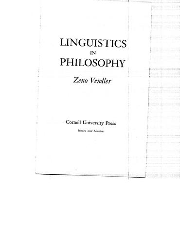 Linguistics In Philosophy : Vendler, Zeno : Free Download, Borrow