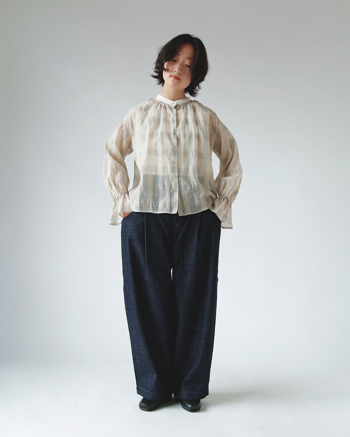 susuri ススリ コットン リネン シルク メロフォン ブラウス 25-409