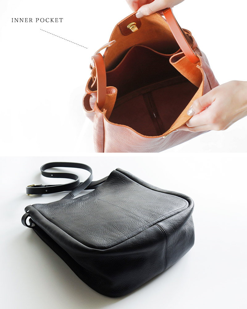 Mimi ミミ レザー ターンロック バケット ショルダーバッグ “MORZINE