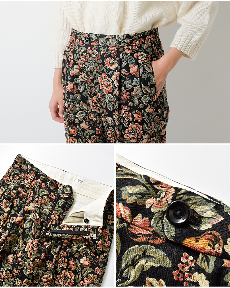 chimala チマラ フローラル ヘリンボーン トラウザー パンツ cs40