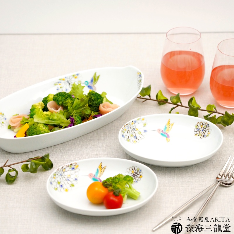 ハチドリ楕円小鉢［伊万里焼/徳七窯］