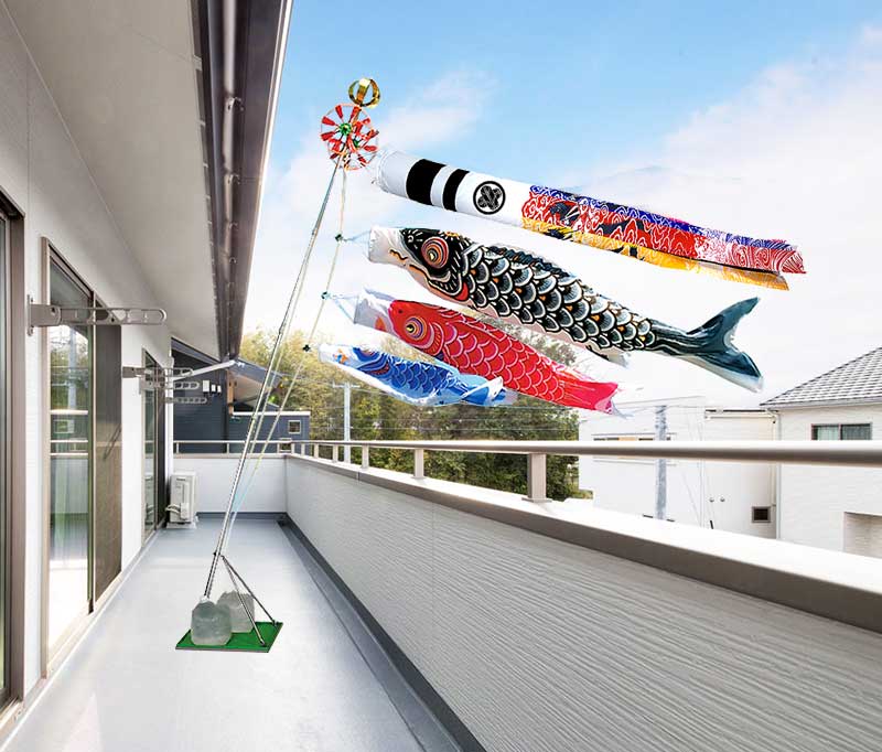 定番ナイロン鯉【鯉のぼり】2mスタンドセット ※家紋・名前入れ料金